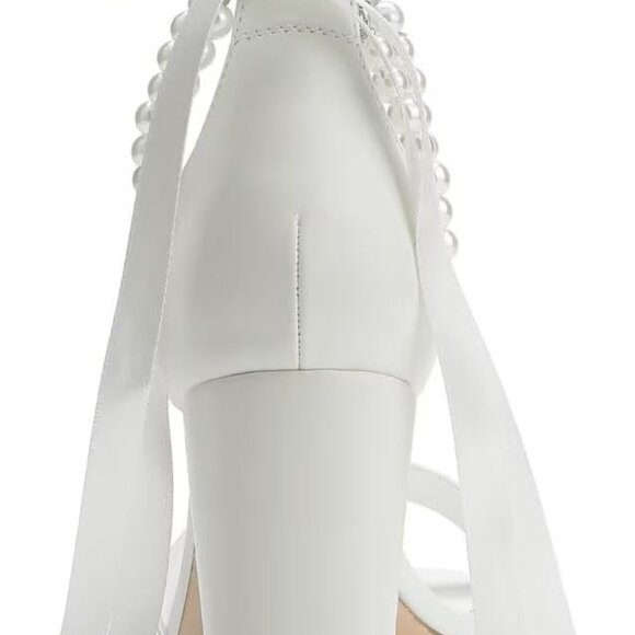 Block Heel Wedding Shoes Women Pearl Bridal Sandals Open Toe Comfort - Picture 5 of 5